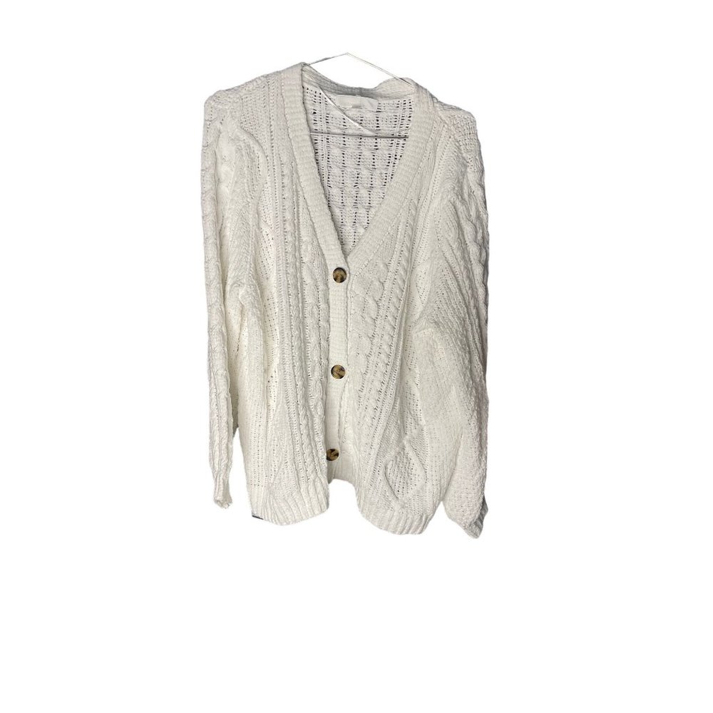 Adyson Parker Womens Cableknit button up cardigan in White Plus size 2X